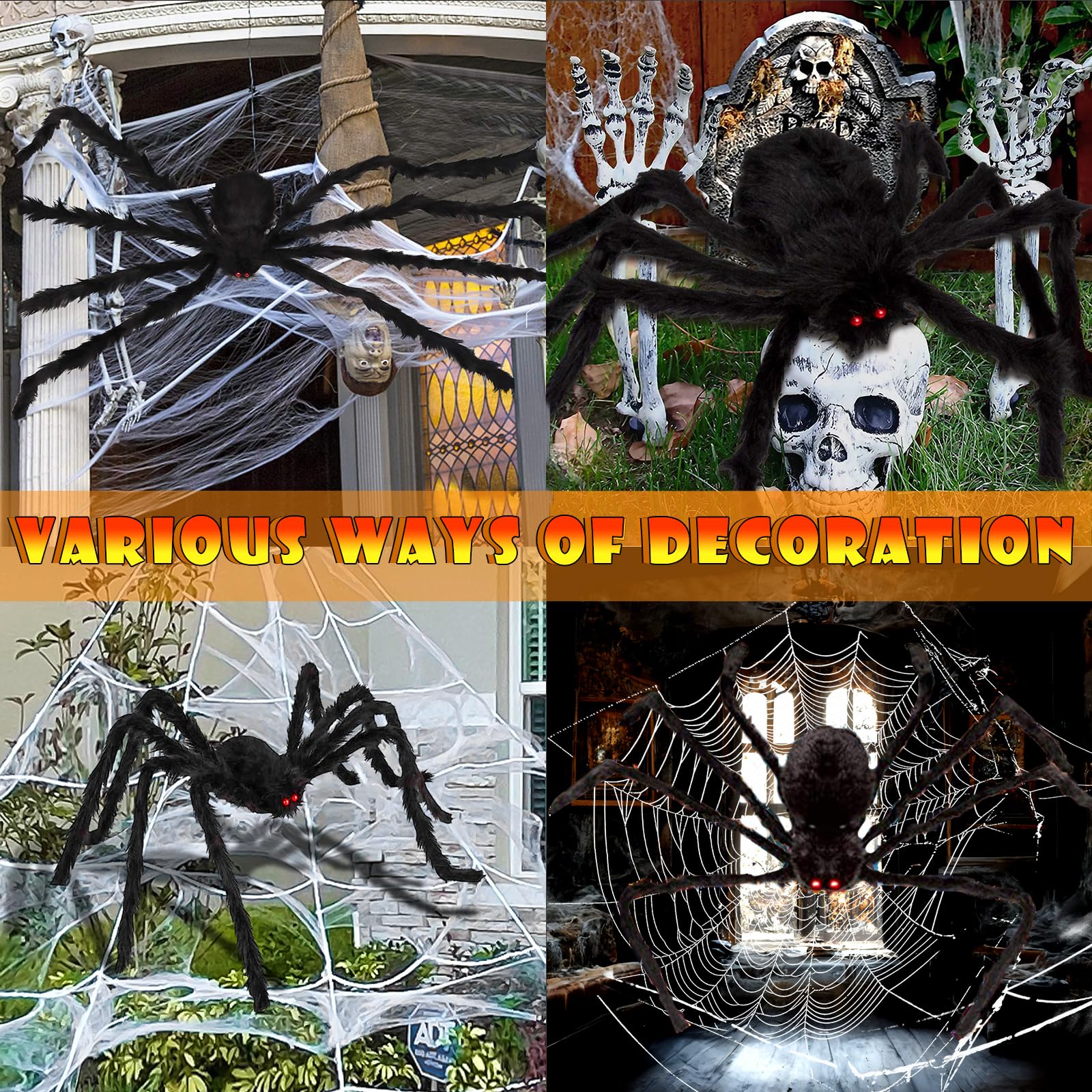 Dark purple spider web with small black plastic spiders