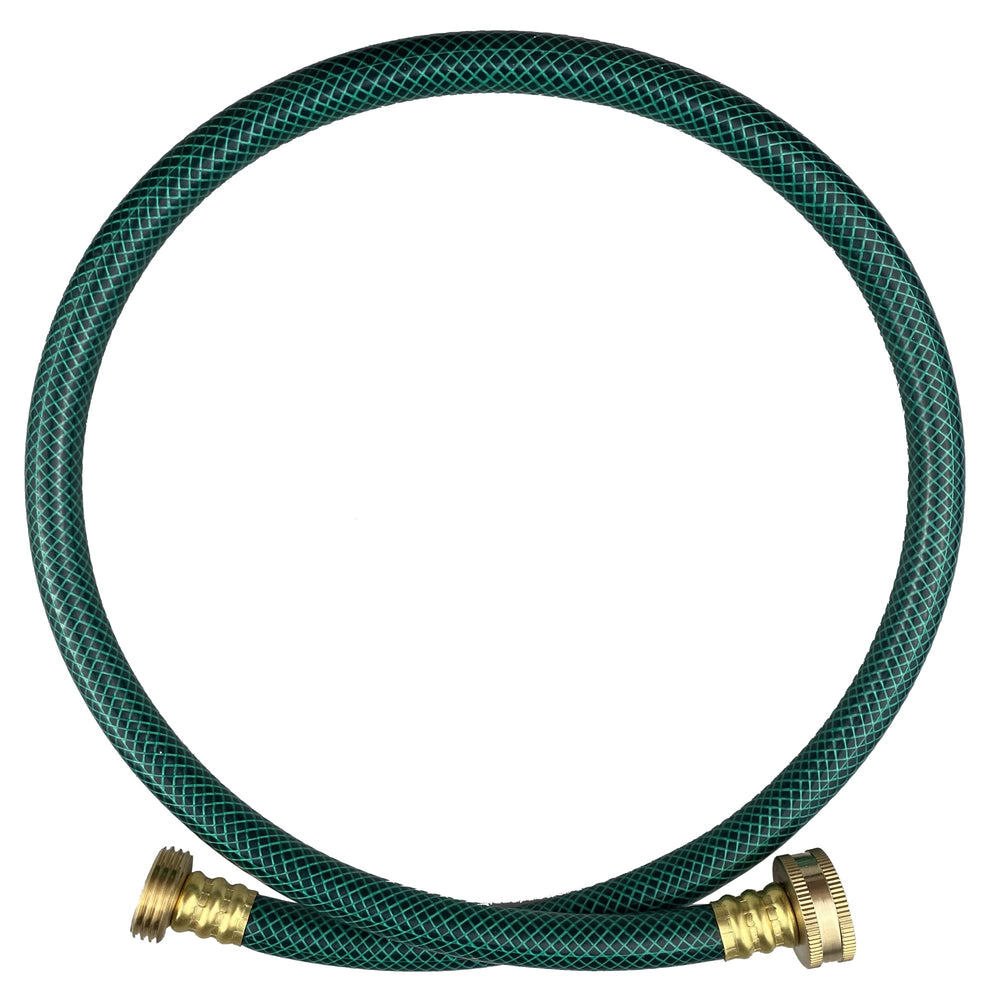 Darnassus 3 FT green PVC garden hose with brass fittings front view