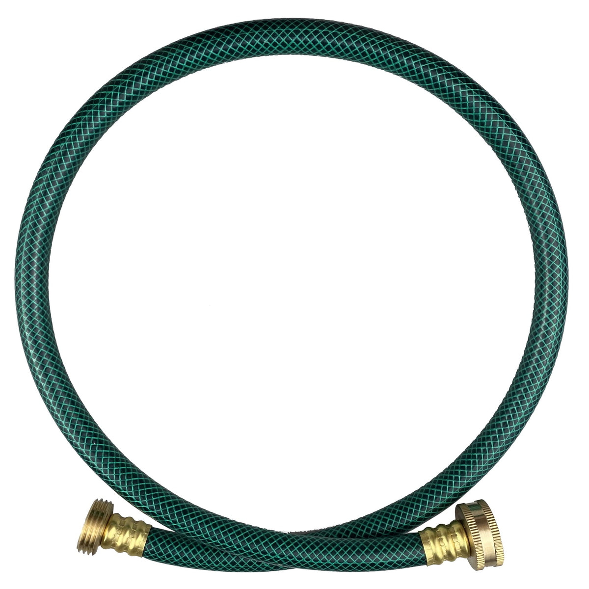 Darnassus 3 FT green PVC garden hose with brass fittings front view