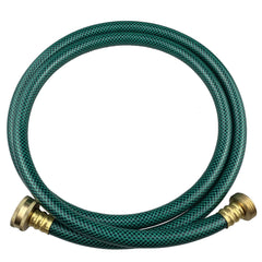 Darnassus 5 FT green garden hose front view with brass fittings