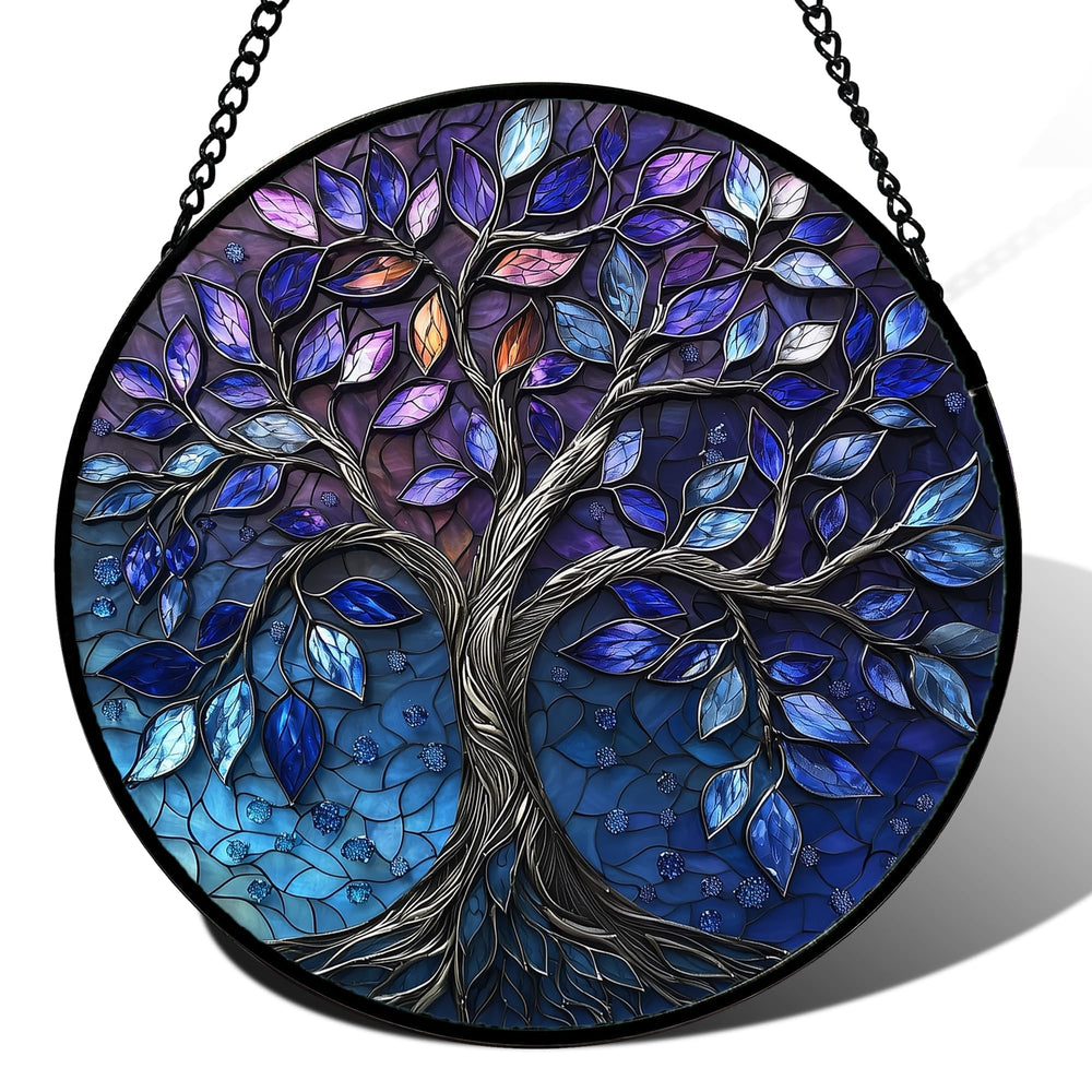 DASTOLL 12-inch Blue Purple Stained Glass Suncatcher front view