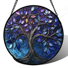 DASTOLL 12-inch Blue Purple Stained Glass Suncatcher front view