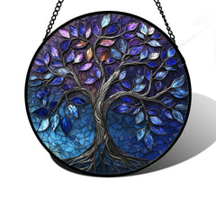 DASTOLL 6.3-inch blue purple stained glass suncatcher front view