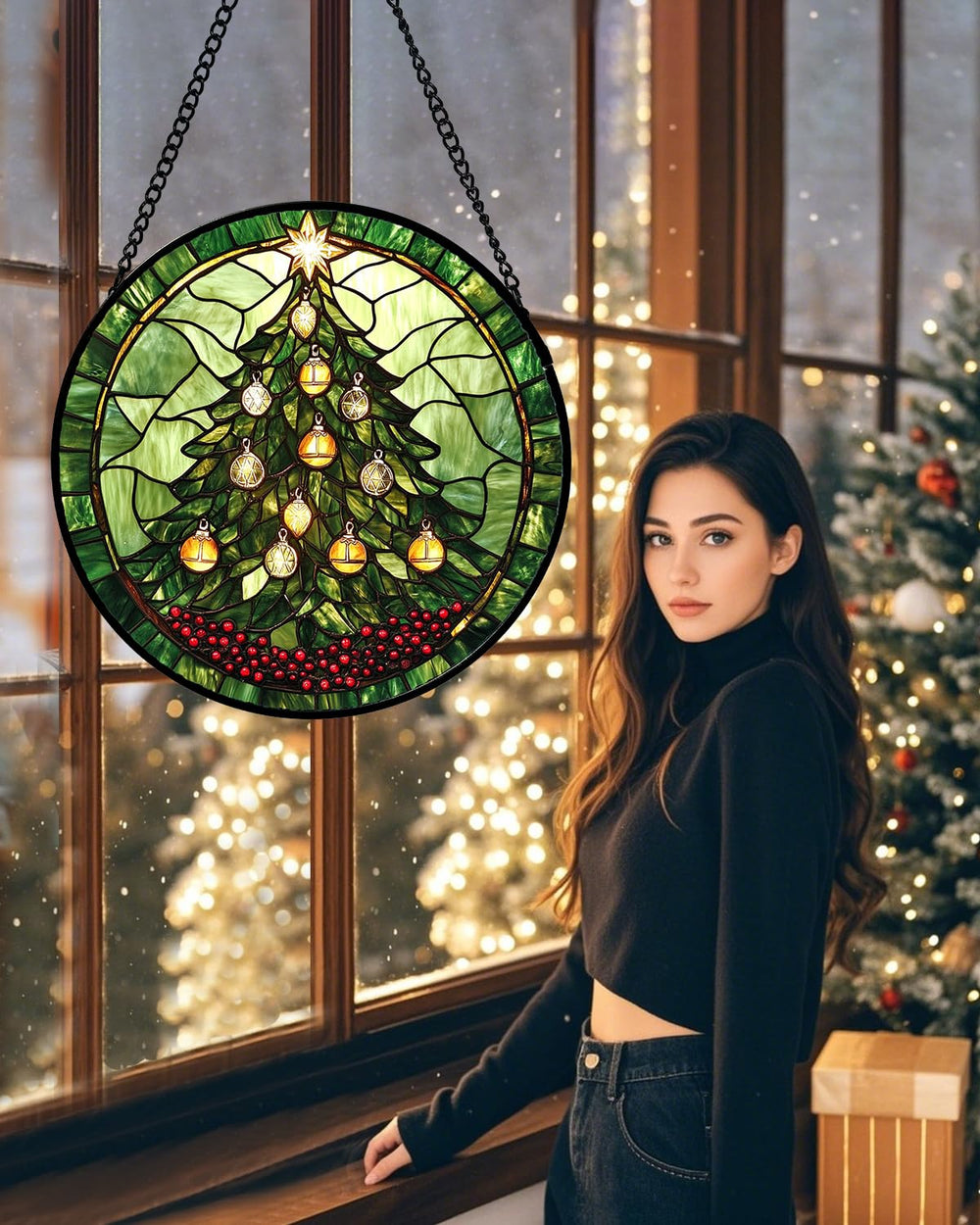 DASTOLL 6.3-inch suncatcher hanging in window with sunlight