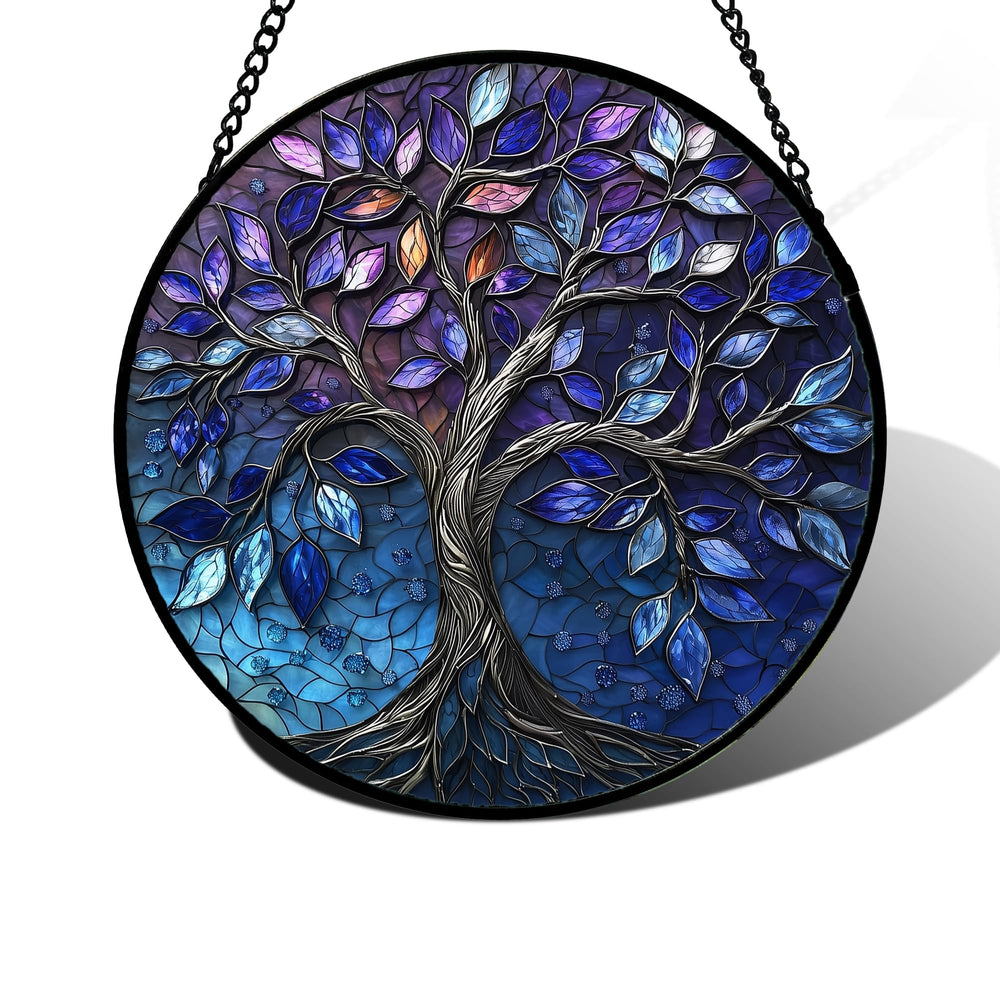 DASTOLL 9.8-inch Blue Purple Stained Glass Suncatcher front view