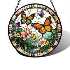 DASTOLL Butterflies and Flowers Stained Glass Suncatcher front view