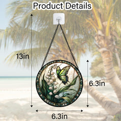 DASTOLL Butterfly Stained Glass Suncatcher hanging in a window