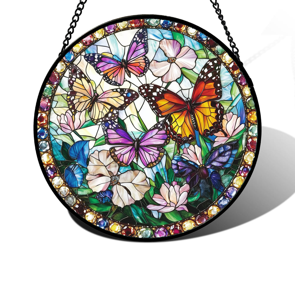 DASTOLL Colorful Butterfly Stained Glass Suncatcher front view