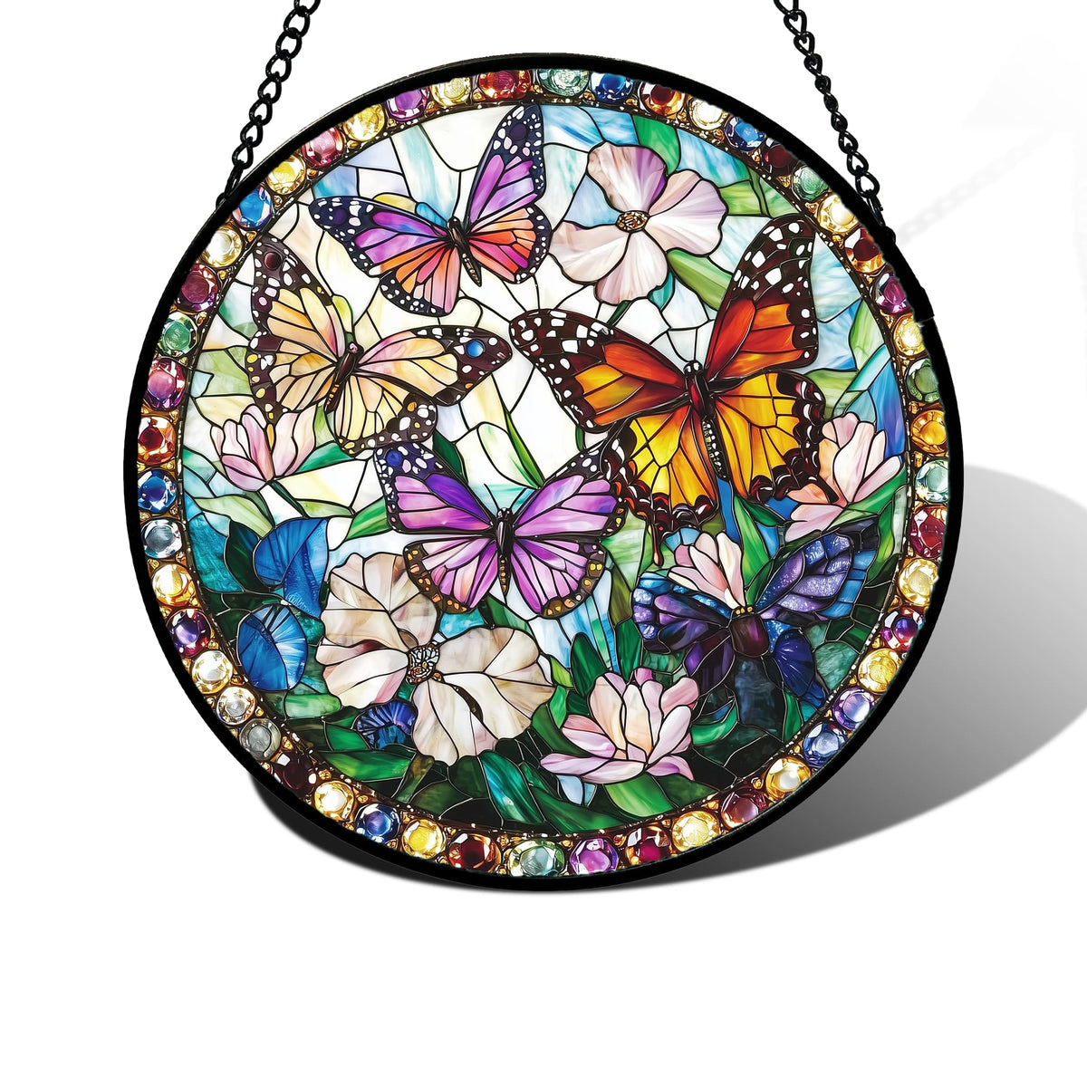 DASTOLL Colorful Butterfly Stained Glass Suncatcher front view