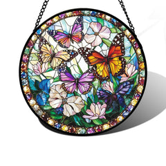 DASTOLL Colorful Butterfly Stained Glass Suncatcher front view