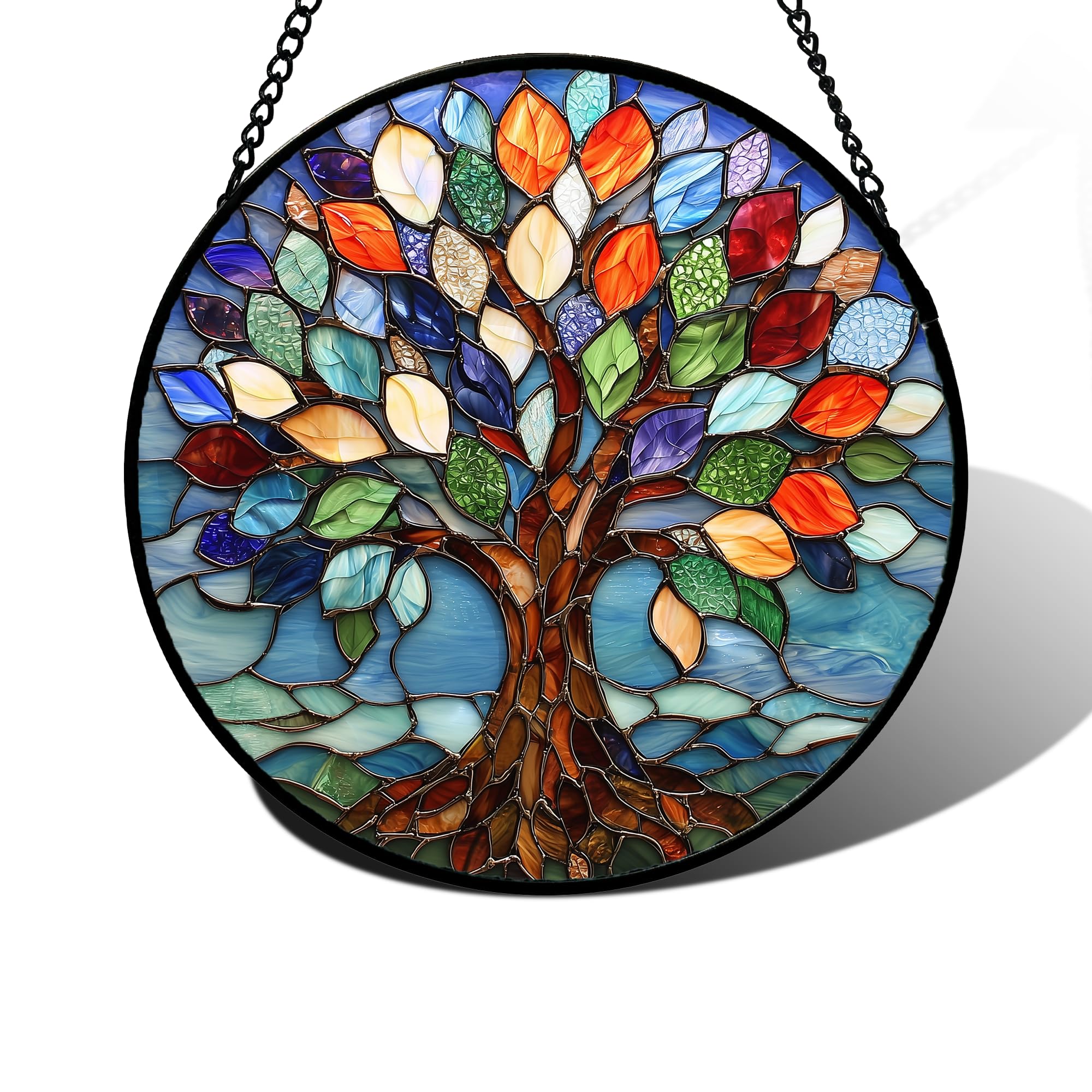 DASTOLL Colorful Tree of Life Stained Glass Suncatcher front view