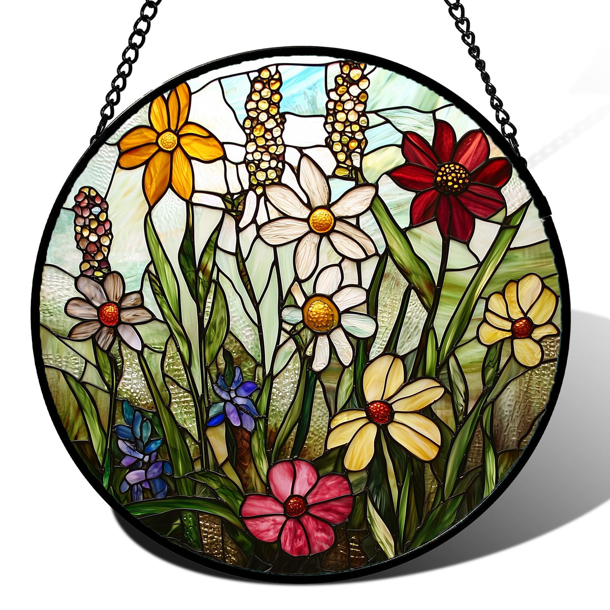 DASTOLL Colorful Wildflowers Stained Glass Suncatcher front view
