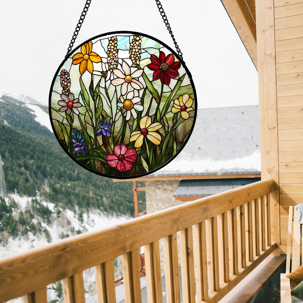 DASTOLL Colorful Wildflowers Stained Glass Suncatcher hanging with chain