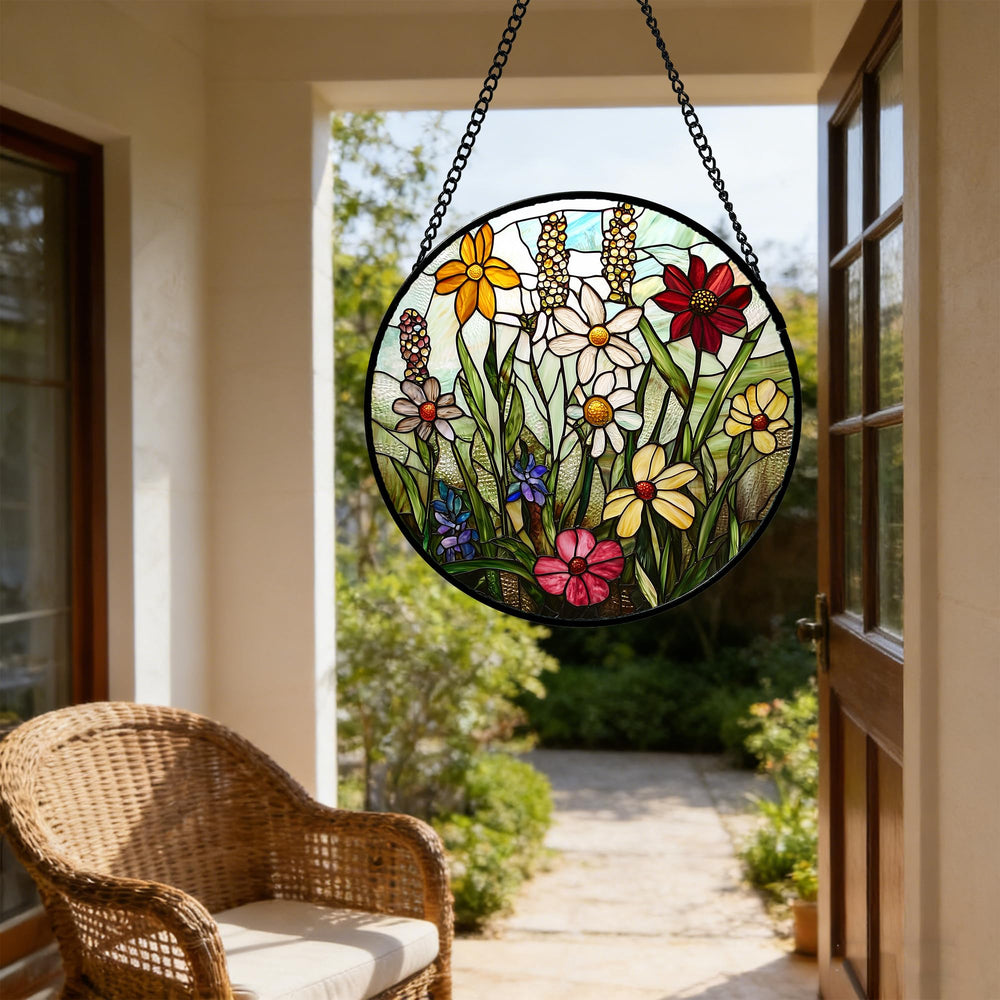 DASTOLL Colorful Wildflowers Stained Glass Suncatcher with sunlight effects