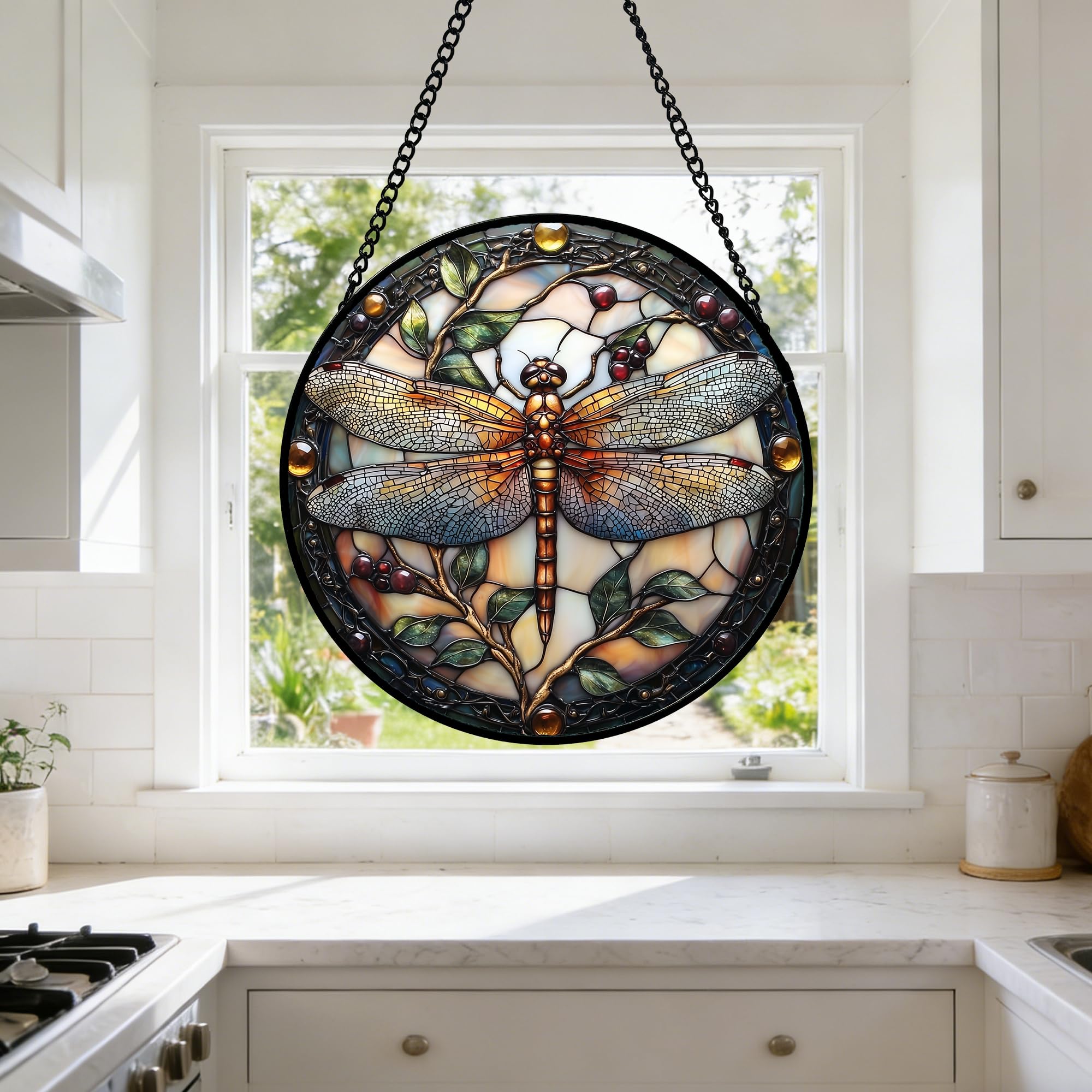 DASTOLL Dragonfly Stained Glass Suncatcher close-up
