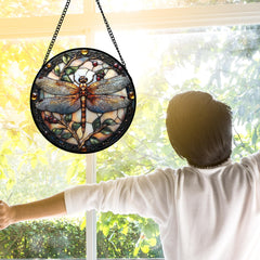 DASTOLL Dragonfly Stained Glass Suncatcher hanging in a window