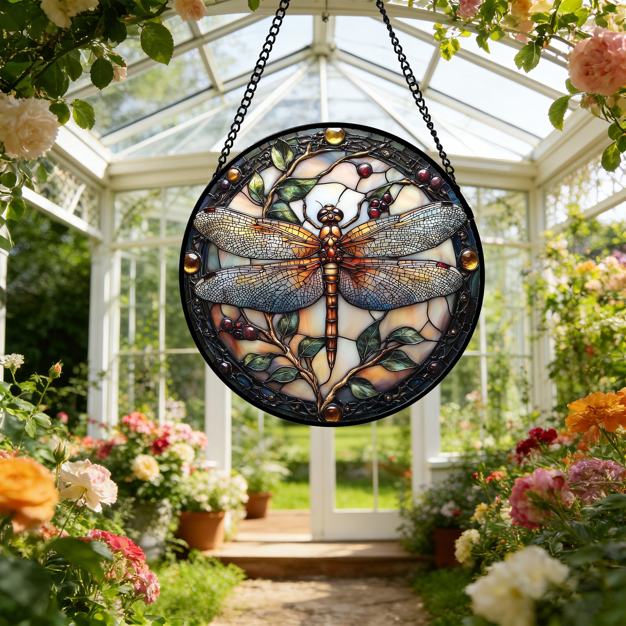 DASTOLL Dragonfly Stained Glass Suncatcher with chain
