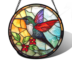 DASTOLL Hummingbird stained glass suncatcher front view with vibrant colours
