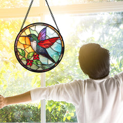 DASTOLL Hummingbird Stained Glass Suncatcher hanging in window