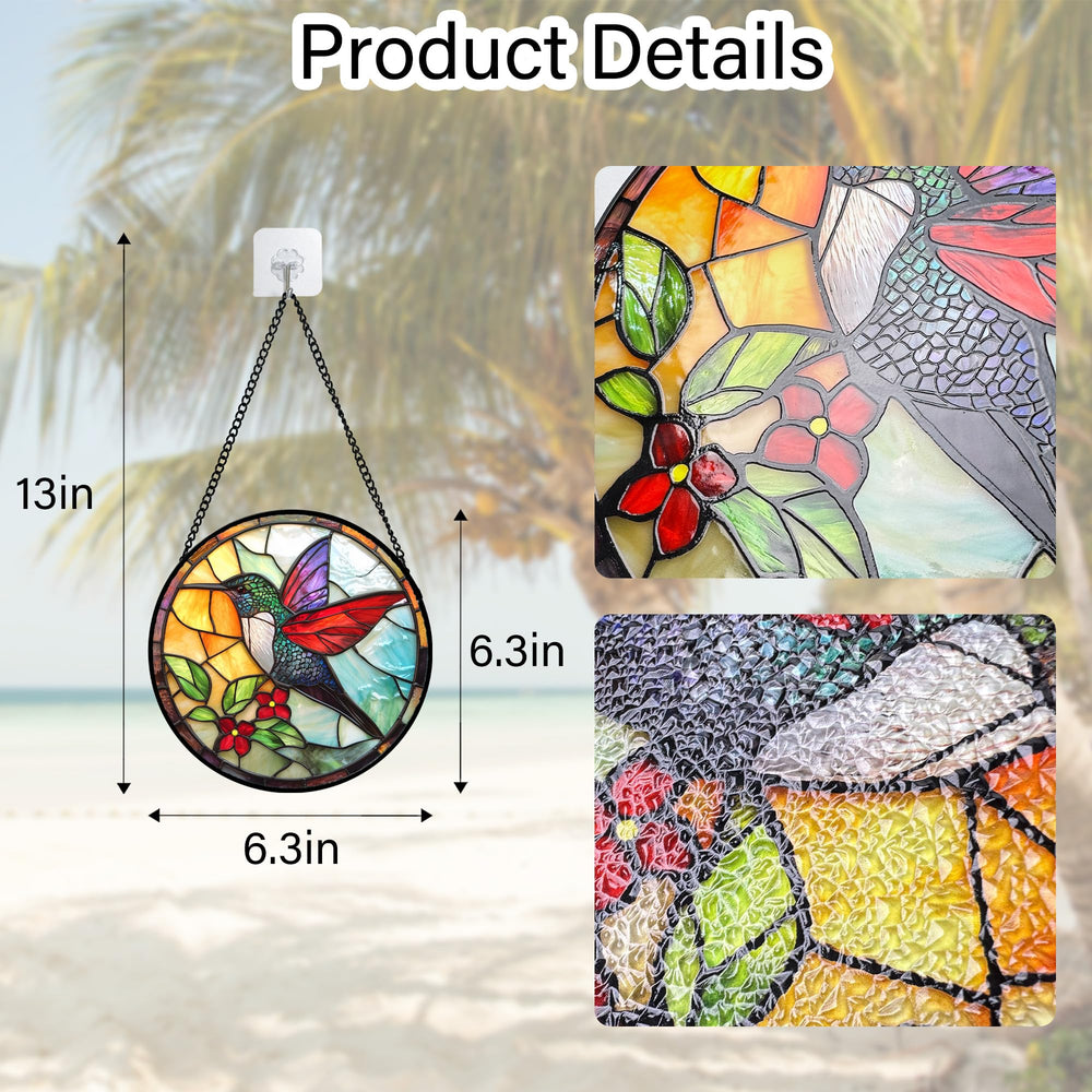 DASTOLL Hummingbird stained glass suncatcher in bright sunlight