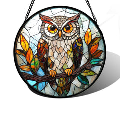DASTOLL Owl stained glass suncatcher front view