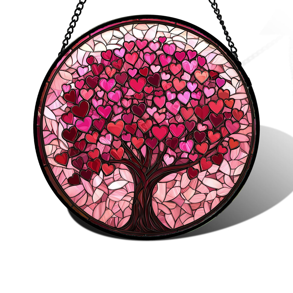 DASTOLL Pink Love Tree Stained Glass Suncatcher front view