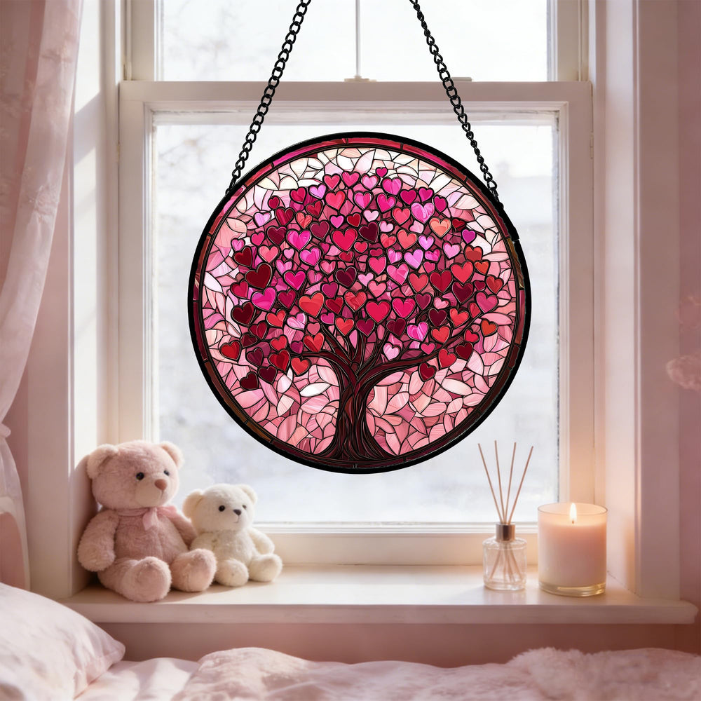 DASTOLL Pink Love Tree Stained Glass Suncatcher gift packaging