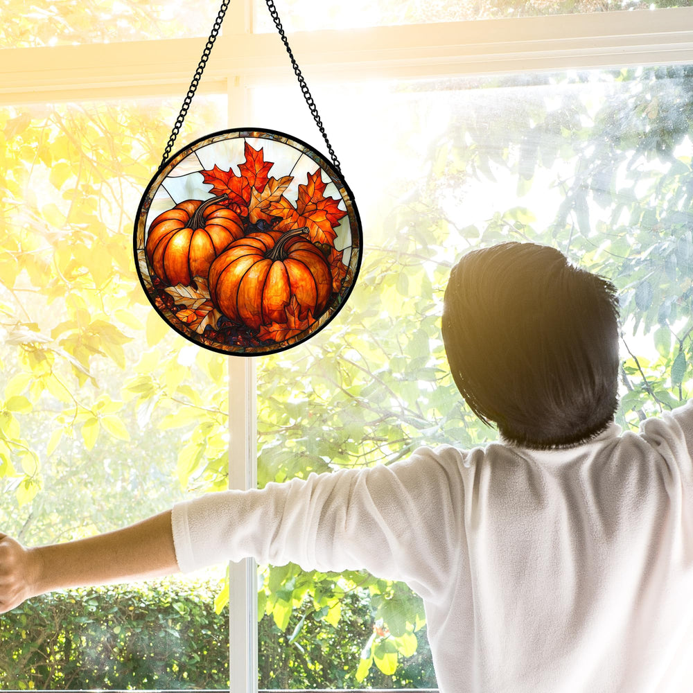 DASTOLL Pumpkin Maple Leaf Suncatcher hanging in window