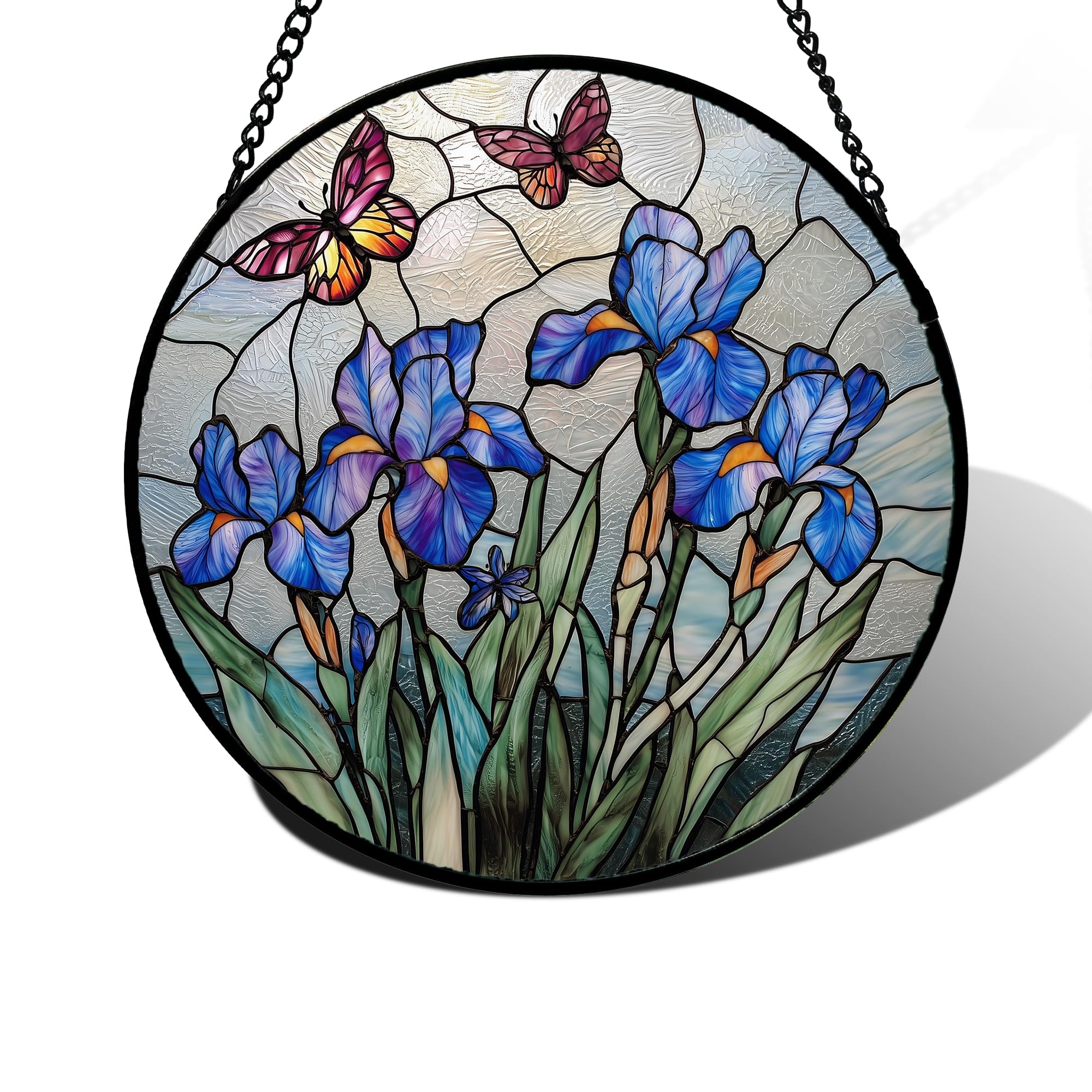 DASTOLL Purple Iris Stained Glass Suncatcher front view