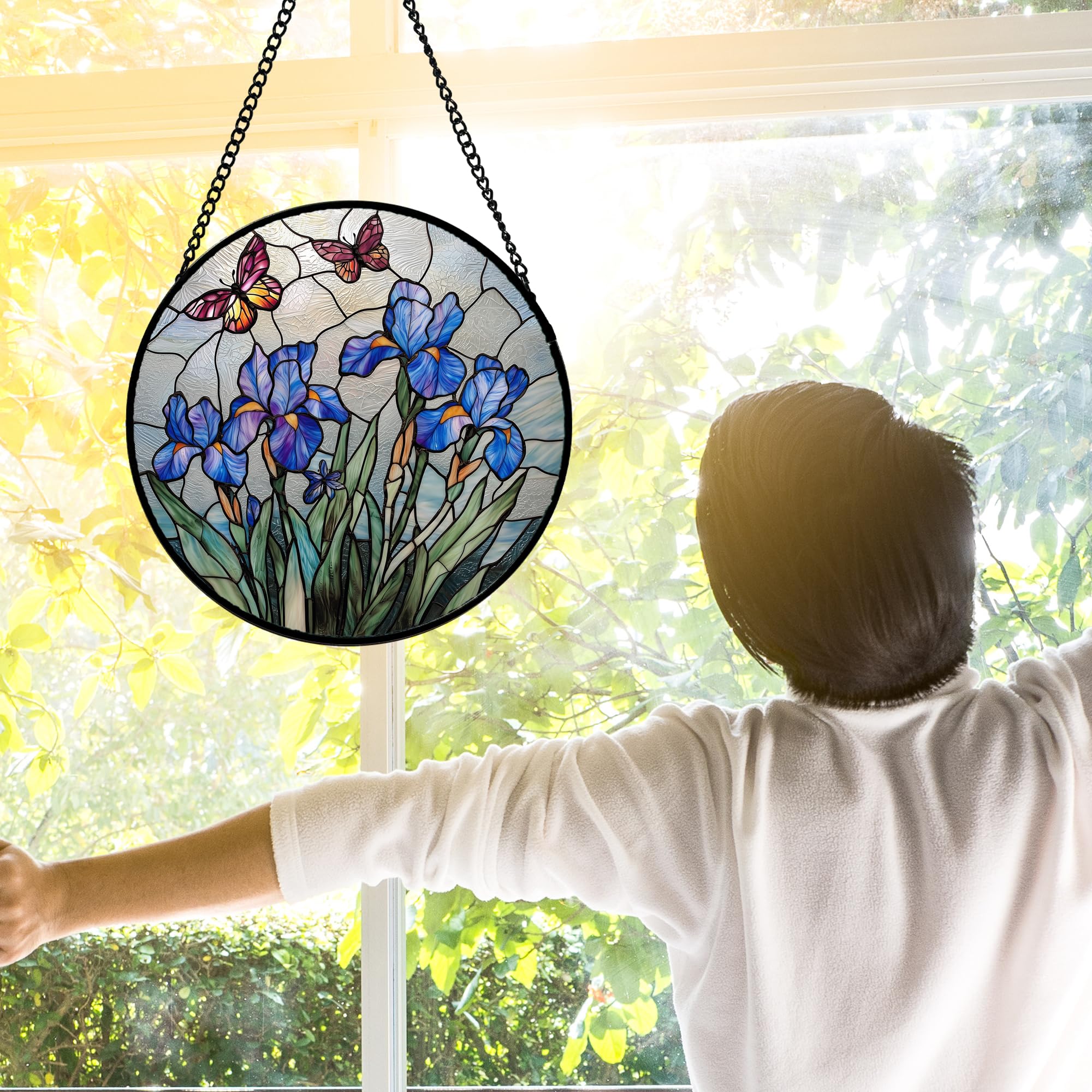 DASTOLL Purple Iris Stained Glass Suncatcher side view