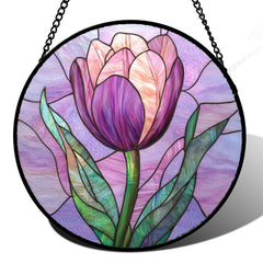DASTOLL Purple Tulip Stained Glass Suncatcher front view
