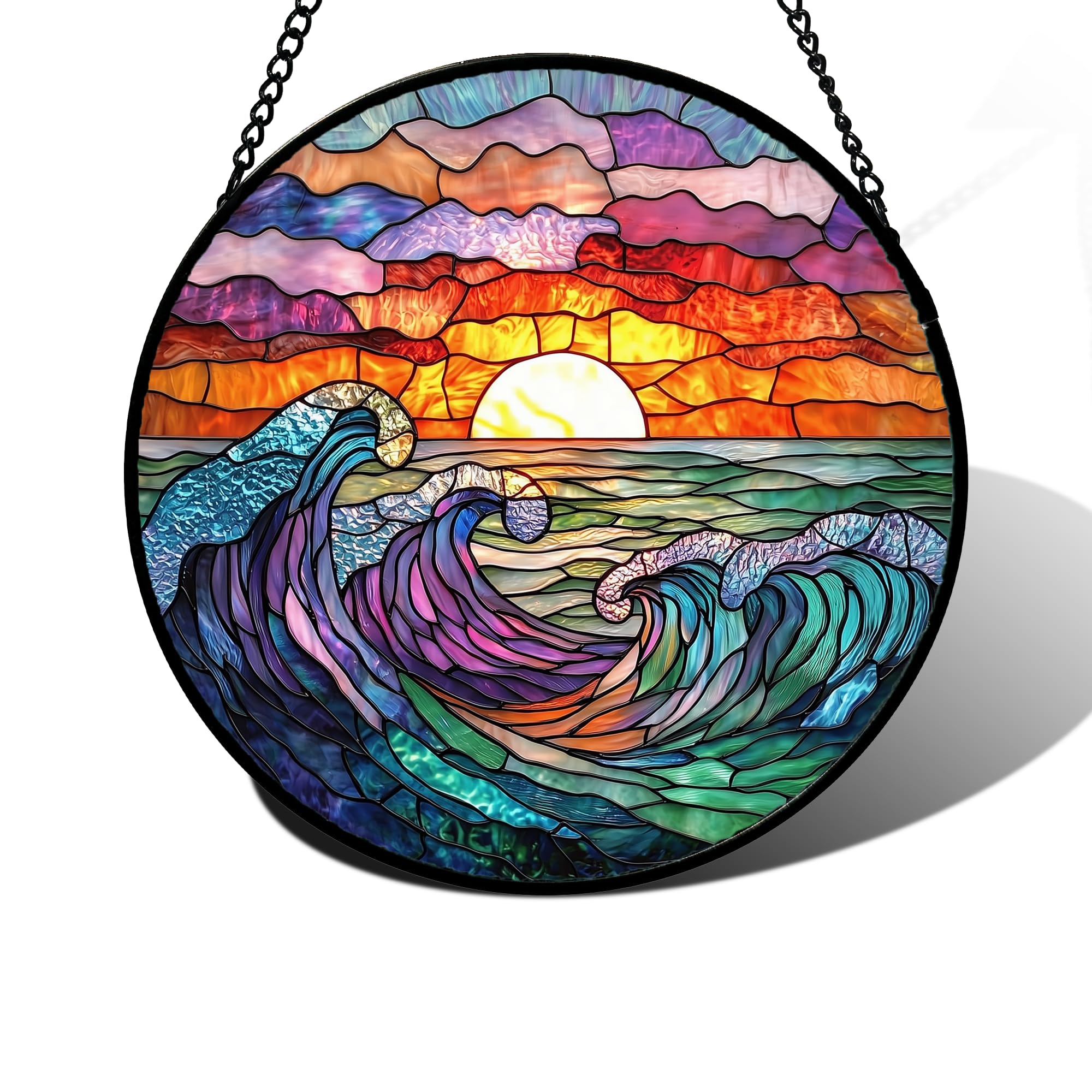 DASTOLL Stained Glass Suncatcher 6.3 inch front view with vibrant colours