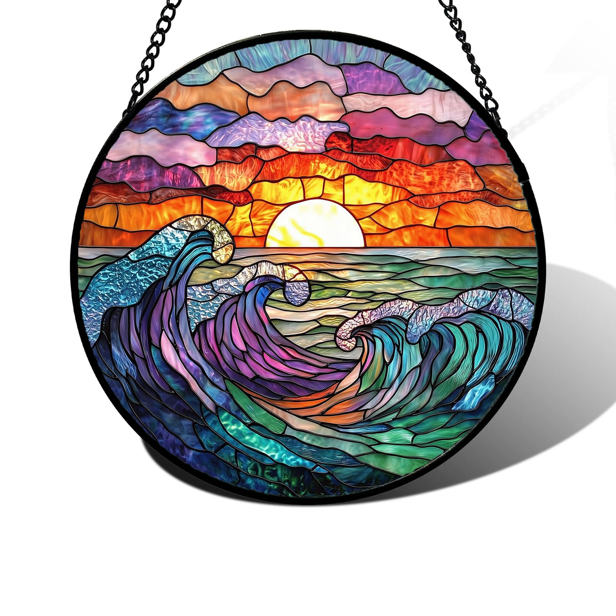 DASTOLL Stained Glass Suncatcher 6.3 inch front view with vibrant colours