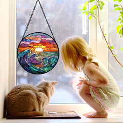 DASTOLL Stained Glass Suncatcher 6.3 inch side view showcasing metal frame