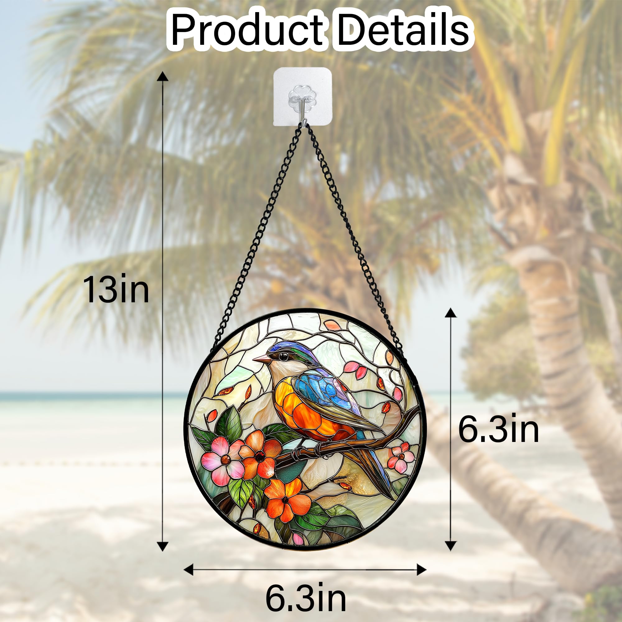 DASTOLL stained glass suncatcher colorful bird in sunlight