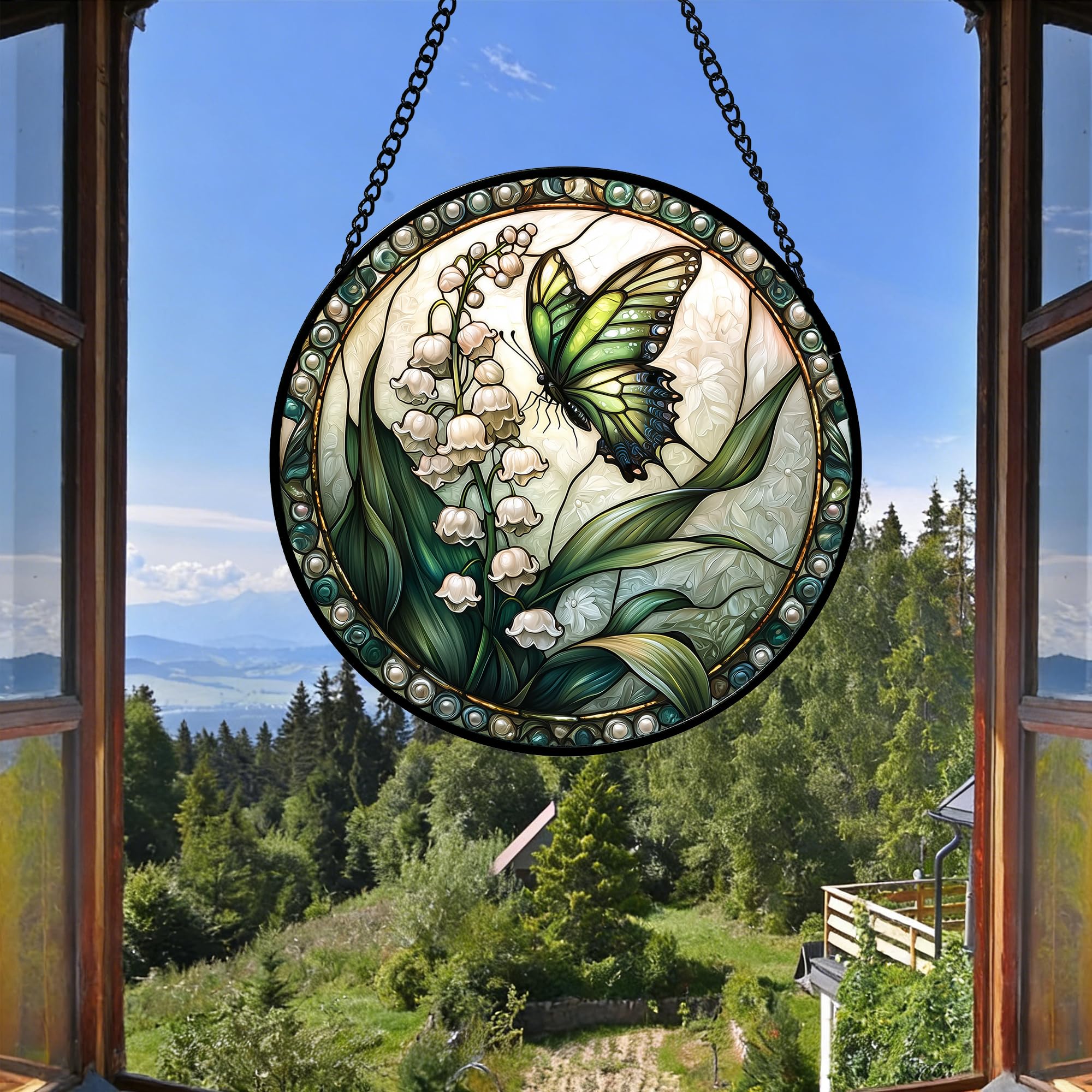 DASTOLL stained glass suncatcher displayed in a home setting