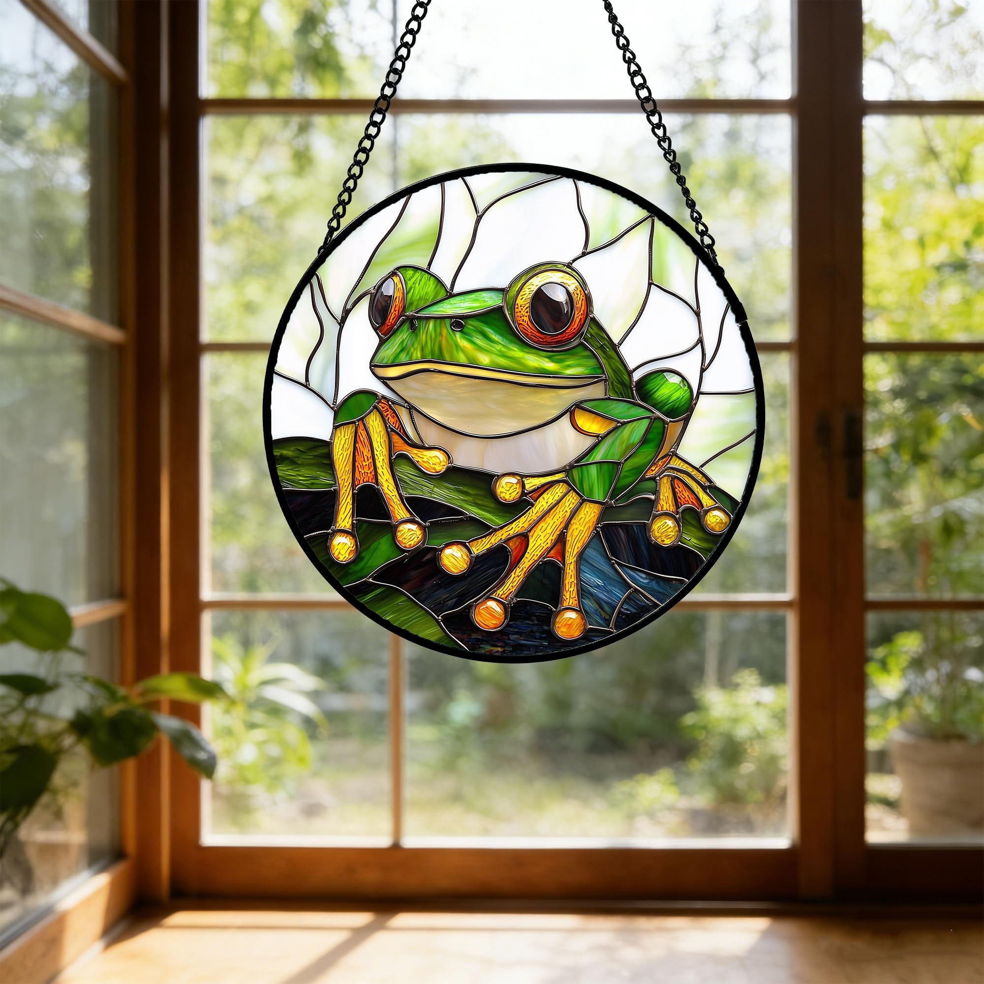 DASTOLL stained glass suncatcher displaying vibrant colours in sunlight