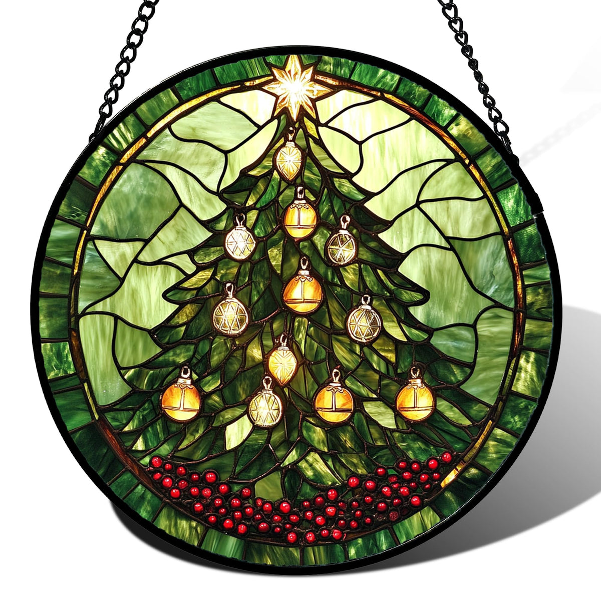 DASTOLL stained glass suncatcher featuring Christmas tree design, front view