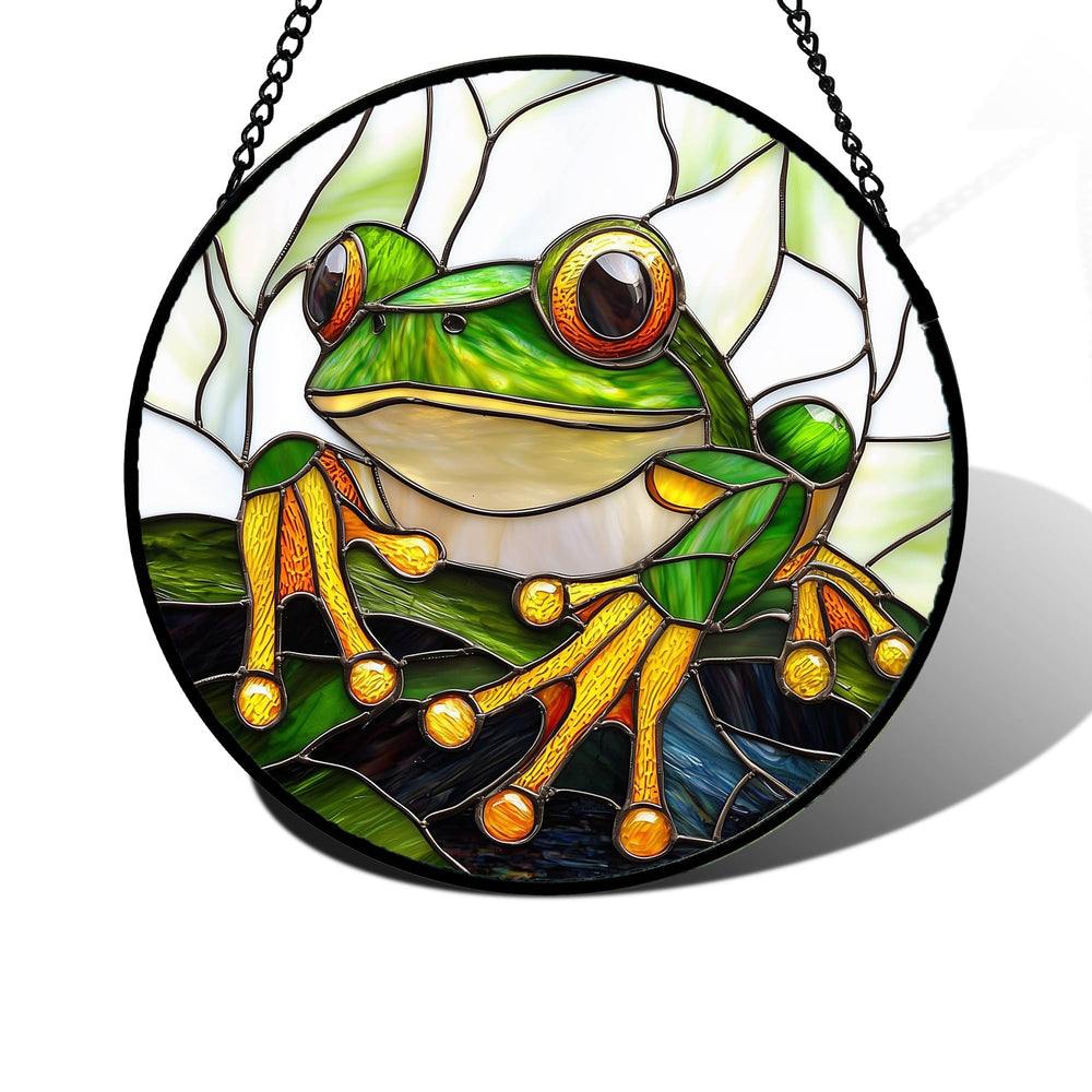 DASTOLL stained glass suncatcher front view with vibrant white and green petals