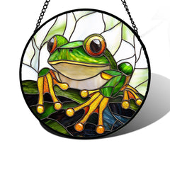 DASTOLL stained glass suncatcher front view with vibrant white and green petals