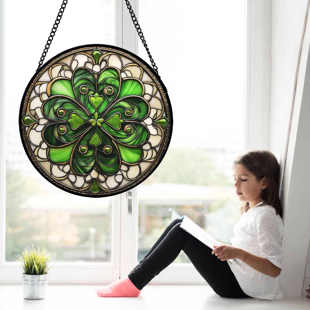 DASTOLL stained glass suncatcher hanging with metal chain