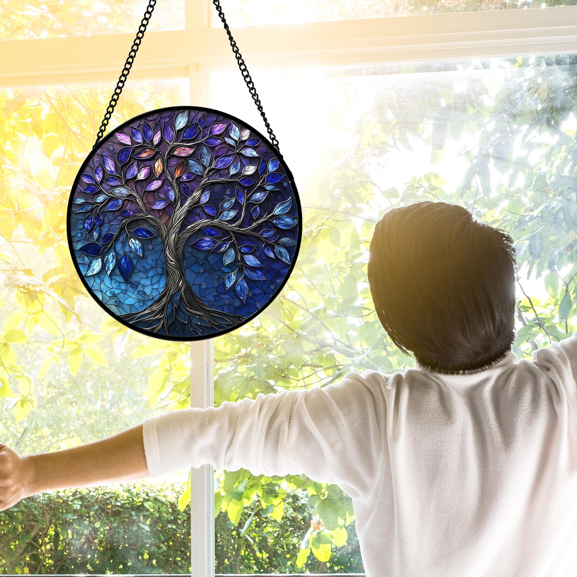 DASTOLL Stained Glass Suncatcher illuminated by sunlight