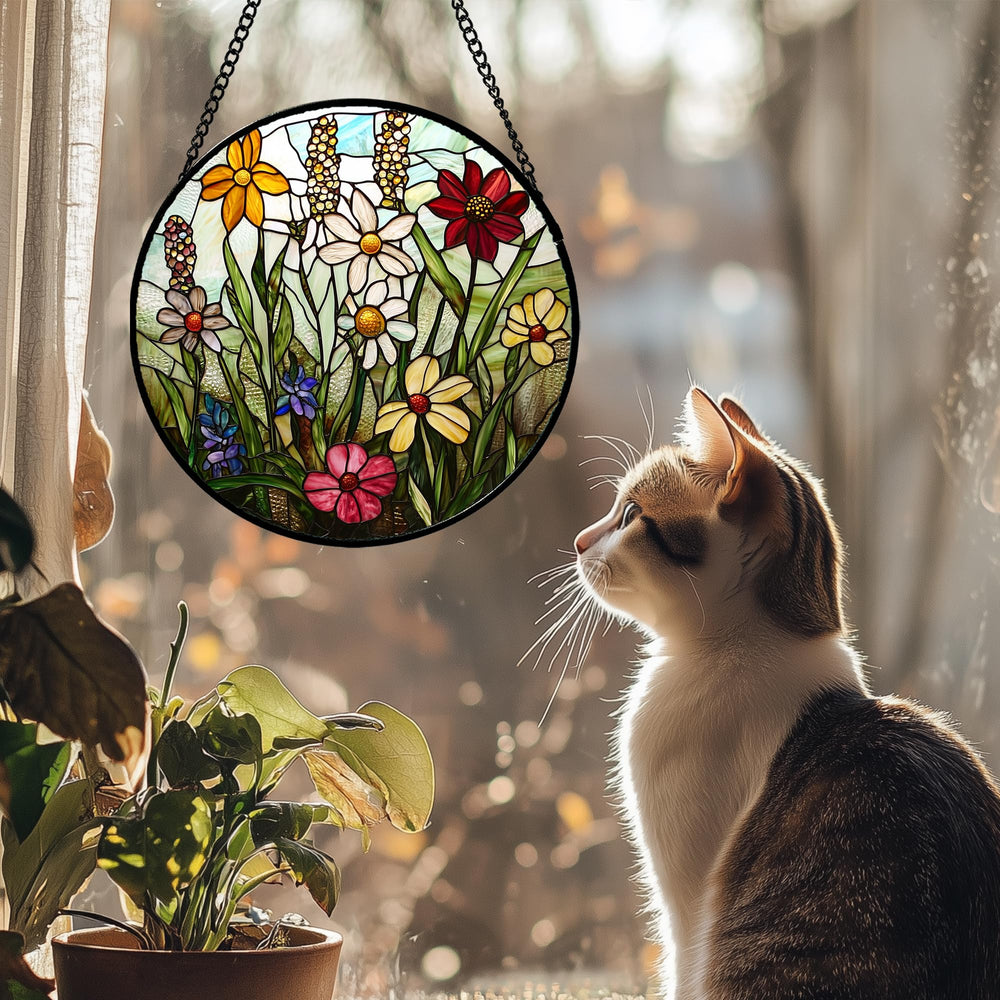 DASTOLL Stained Glass Suncatcher with metal chain