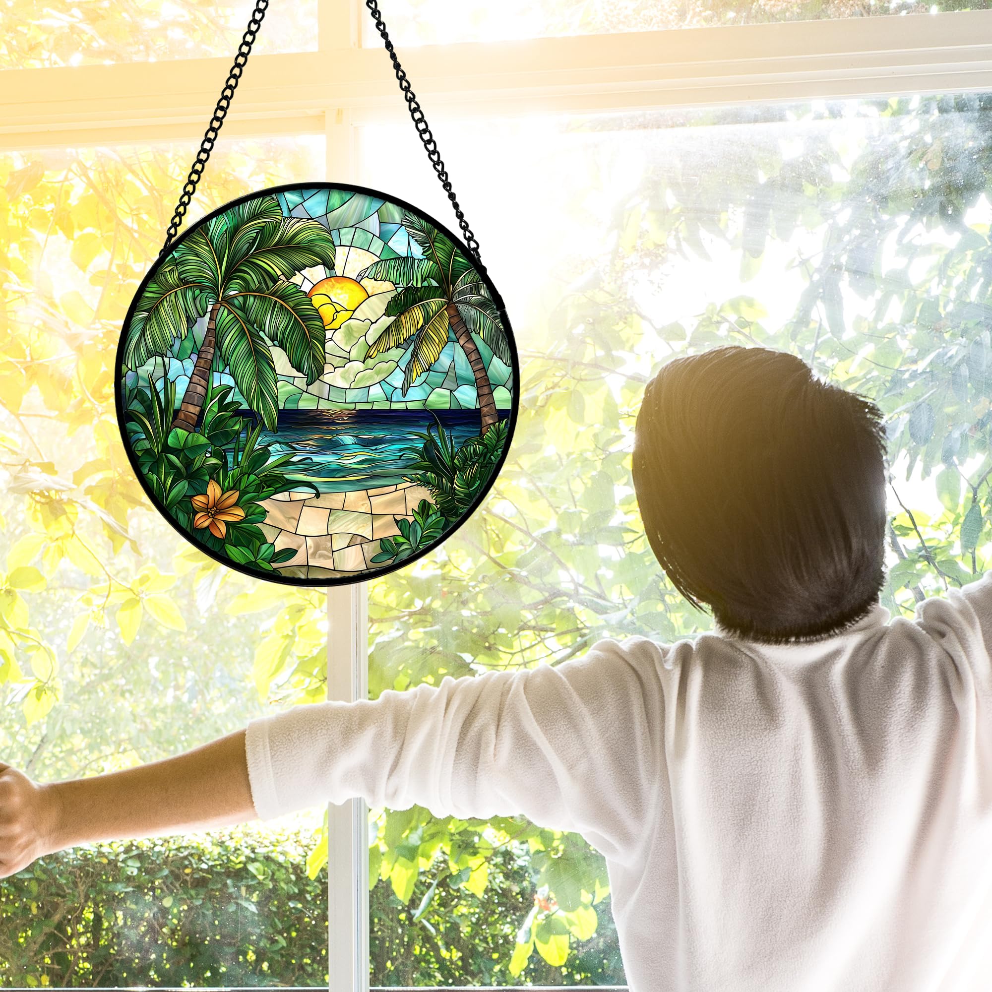 DASTOLL Stained Glass Suncatcher with metal chain detail