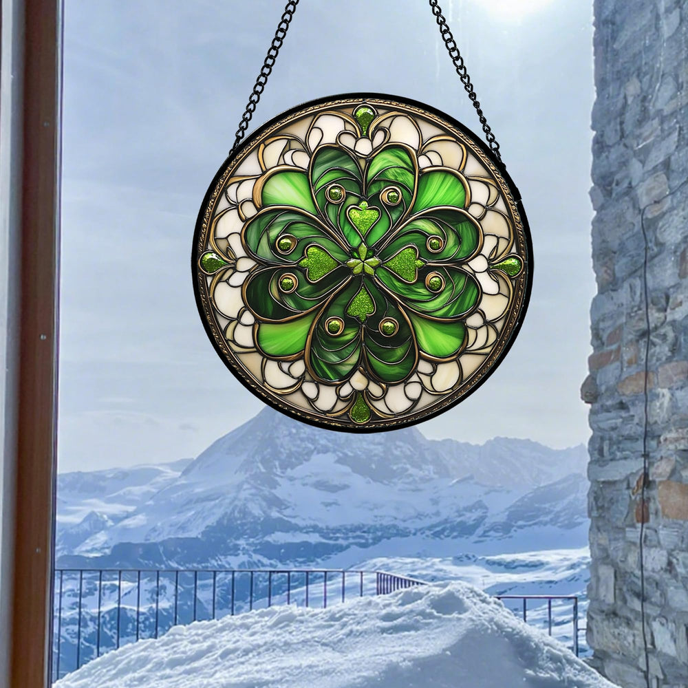 DASTOLL stained glass suncatcher with sunlight shining through