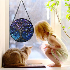 DASTOLL stained glass window hanging with metal chain