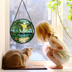 DASTOLL stained glass window hanging with metal chain
