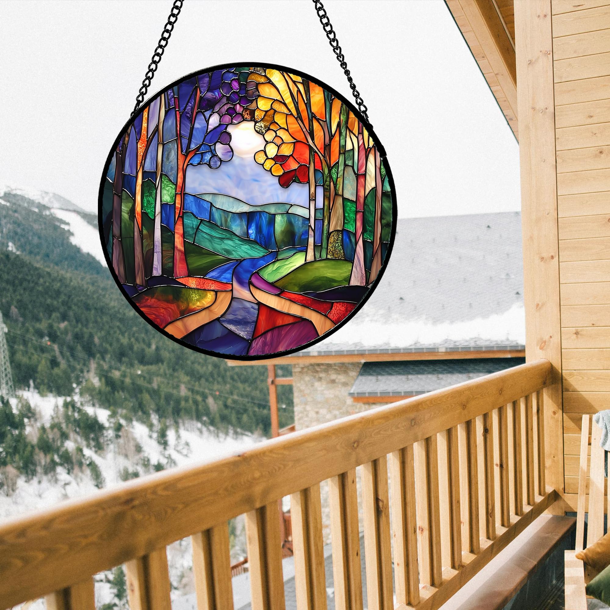 DASTOLL stained glass window hanging with metal chain