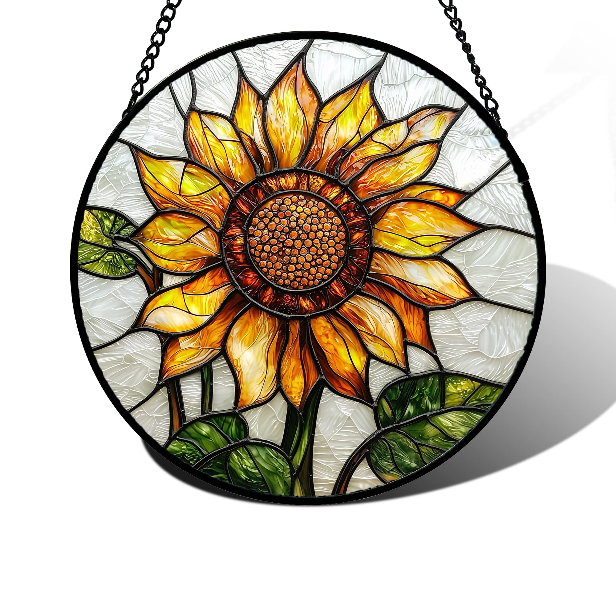 DASTOLL Sunflower Stained Glass Suncatcher front view