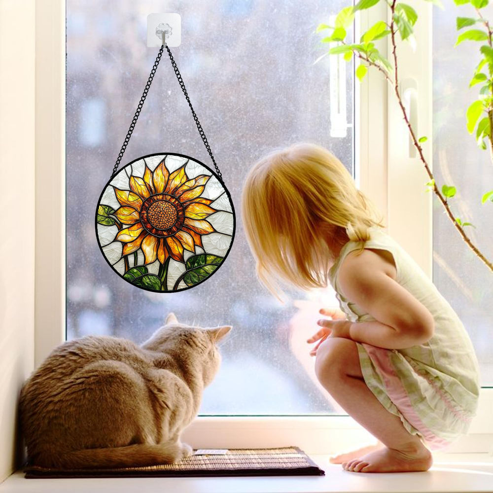 DASTOLL Sunflower Stained Glass Suncatcher hanging in window